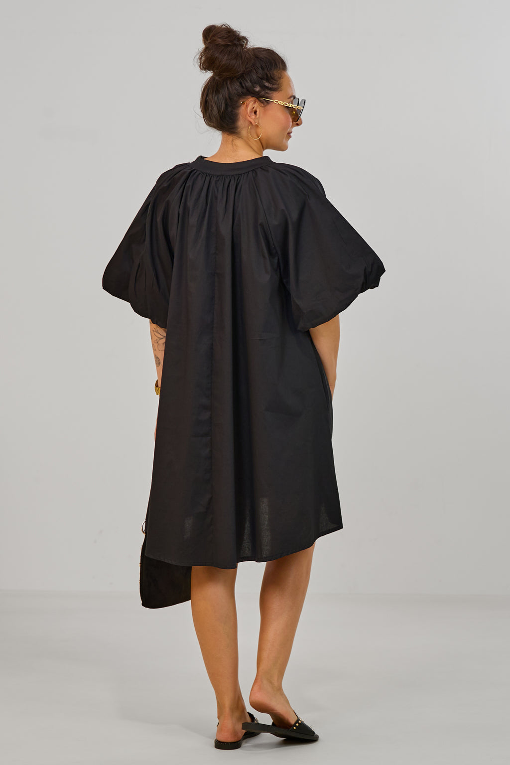 Kleid/Tunika mit Puff-Ärmeln, schwarz