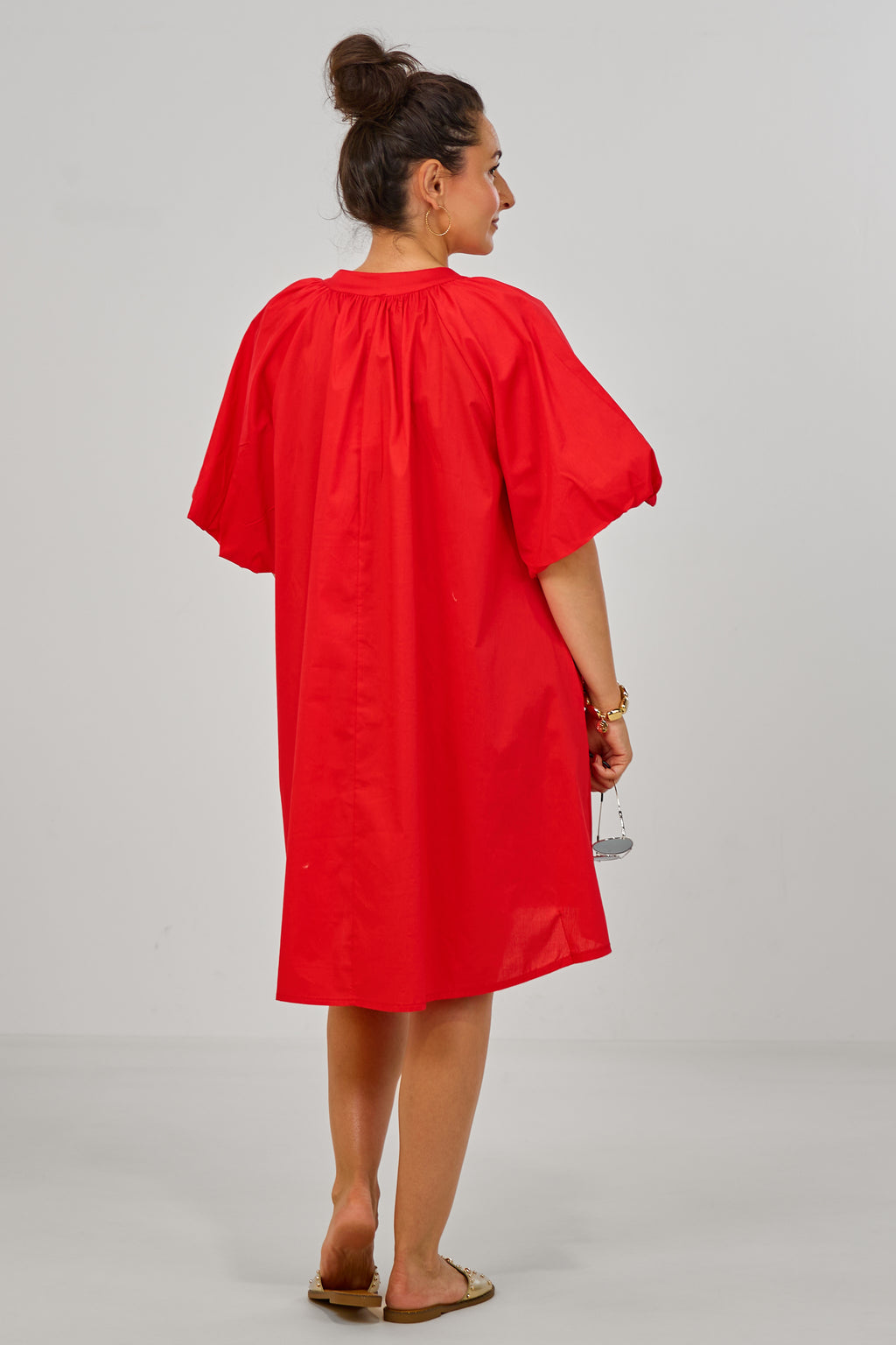 Kleid/Tunika mit Puff-Ärmeln, rot