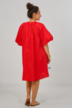 Kleid/Tunika mit Puff-Ärmeln, rot