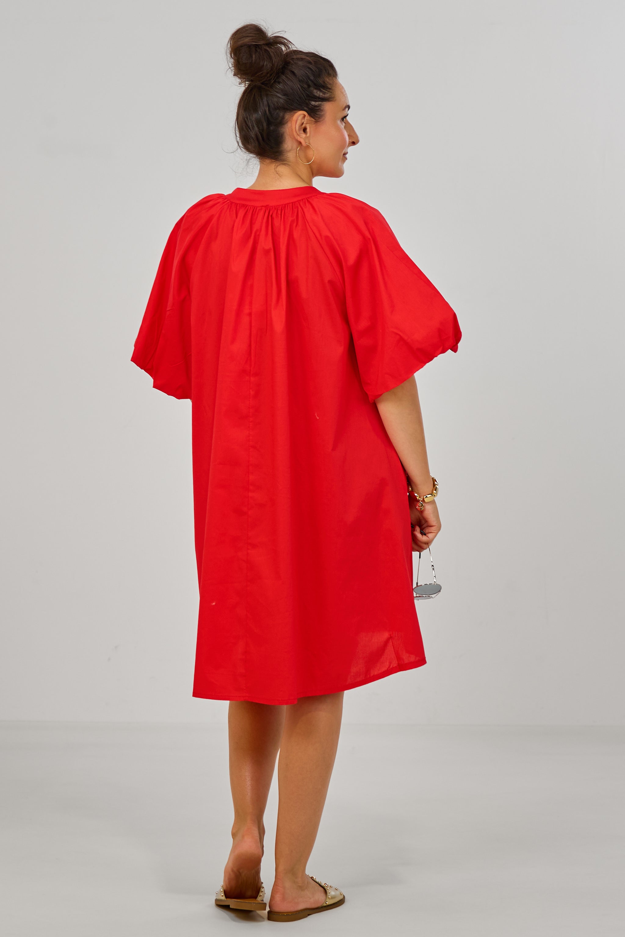 Kleid/Tunika mit Puff-Ärmeln, rot