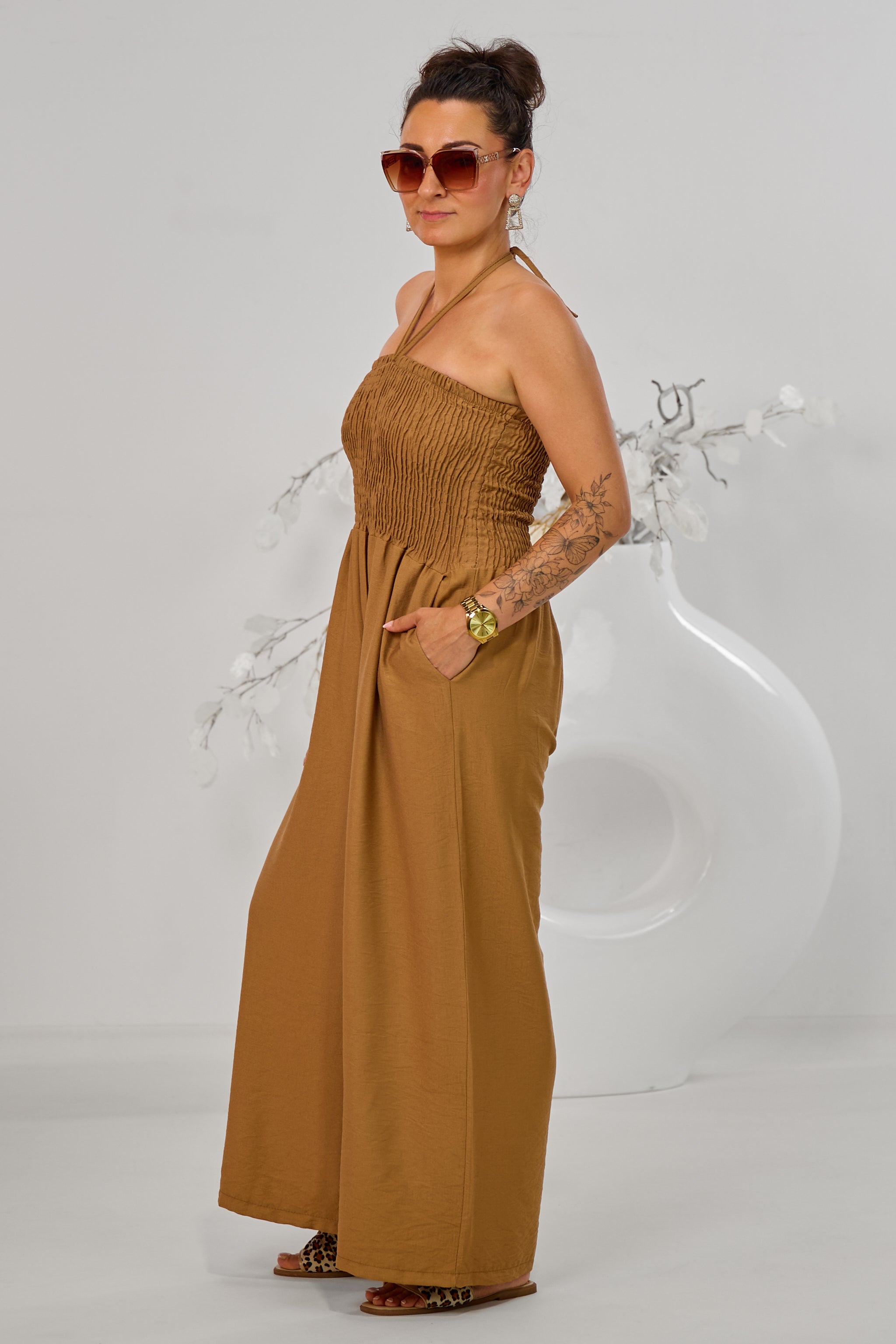 Gesmokter Overall, camel
