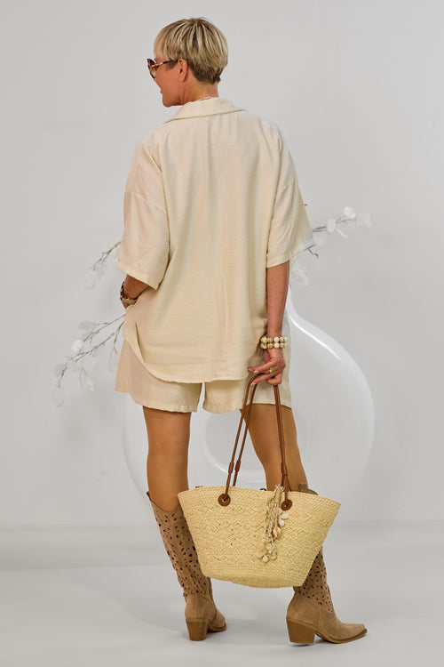 2-tlg. Set aus Bluse und Shorts, beige