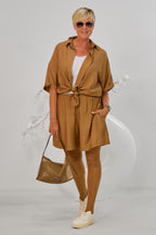 2-tlg. Set aus Bluse und Shorts, camel