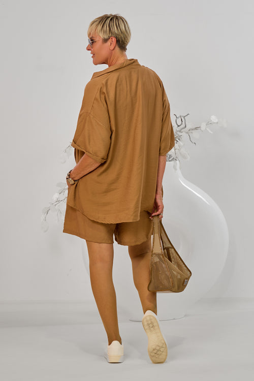 2-tlg. Set aus Bluse und Shorts, camel
