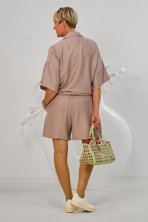 2-tlg. Set aus Bluse und Shorts, stein