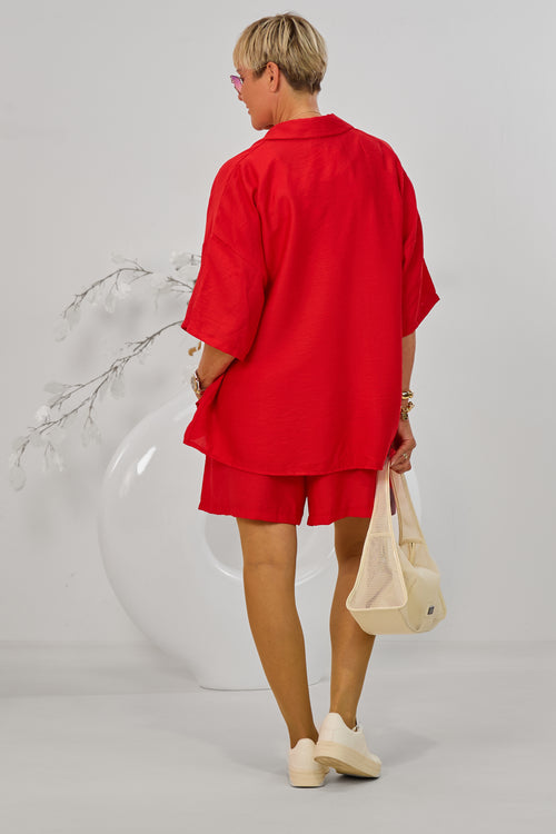 2-tlg. Set aus Bluse und Shorts, rot