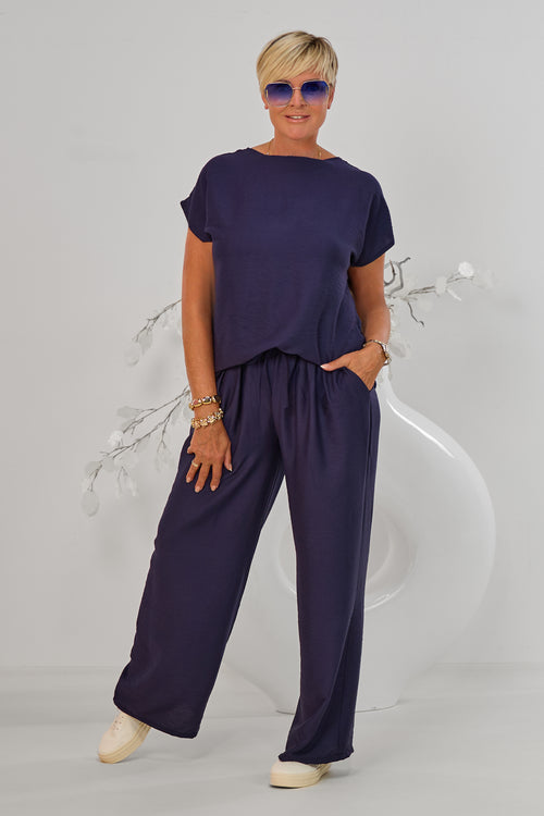 2-tlg. Set aus Bluse und weiter Hose, marineblau