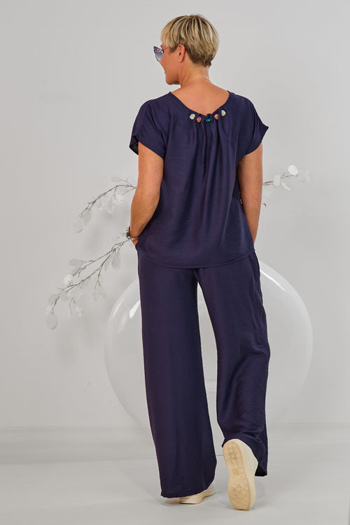 2-tlg. Set aus Bluse und weiter Hose, marineblau