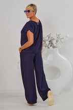 2-tlg. Set aus Bluse und weiter Hose, marineblau