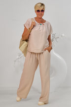2-tlg. Set aus Bluse und weiter Hose, beige