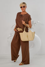 2-tlg. Set aus Bluse und weiter Hose, schokobraun