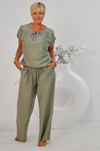 2-tlg. Set aus Bluse und weiter Hose, salbeigrün
