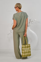 2-tlg. Set aus Bluse und weiter Hose, salbeigrün