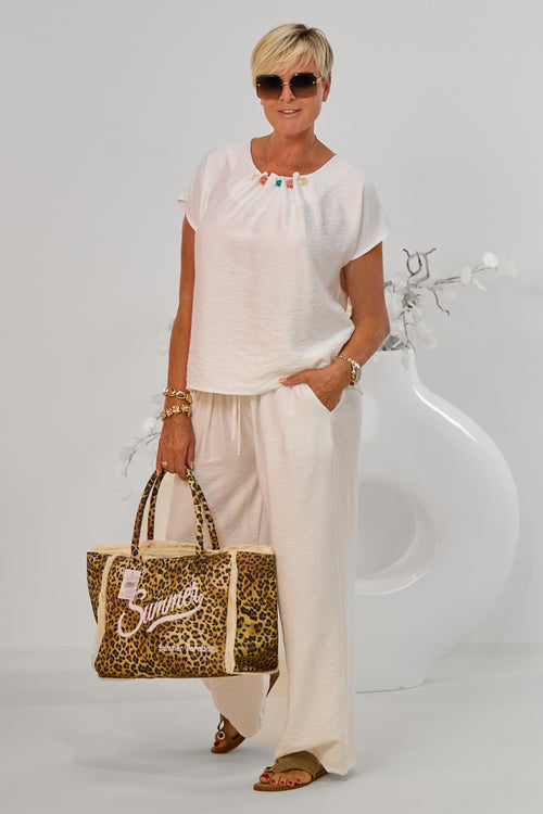 2-tlg. Set aus Bluse und weiter Hose, weiß