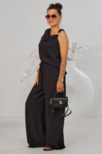 gecrinkeltes 2-tlg. Set aus Top und Hose, schwarz