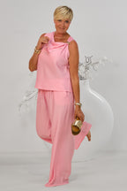 gecrinkeltes 2-tlg. Set aus Top und Hose, rosa
