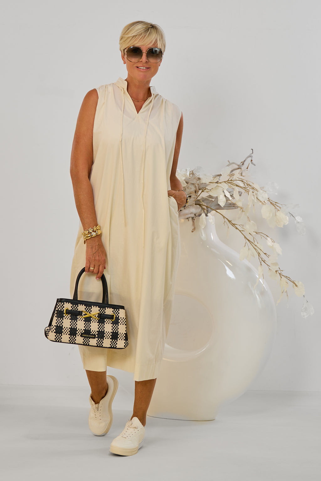 Langes Blusenkleid, creme