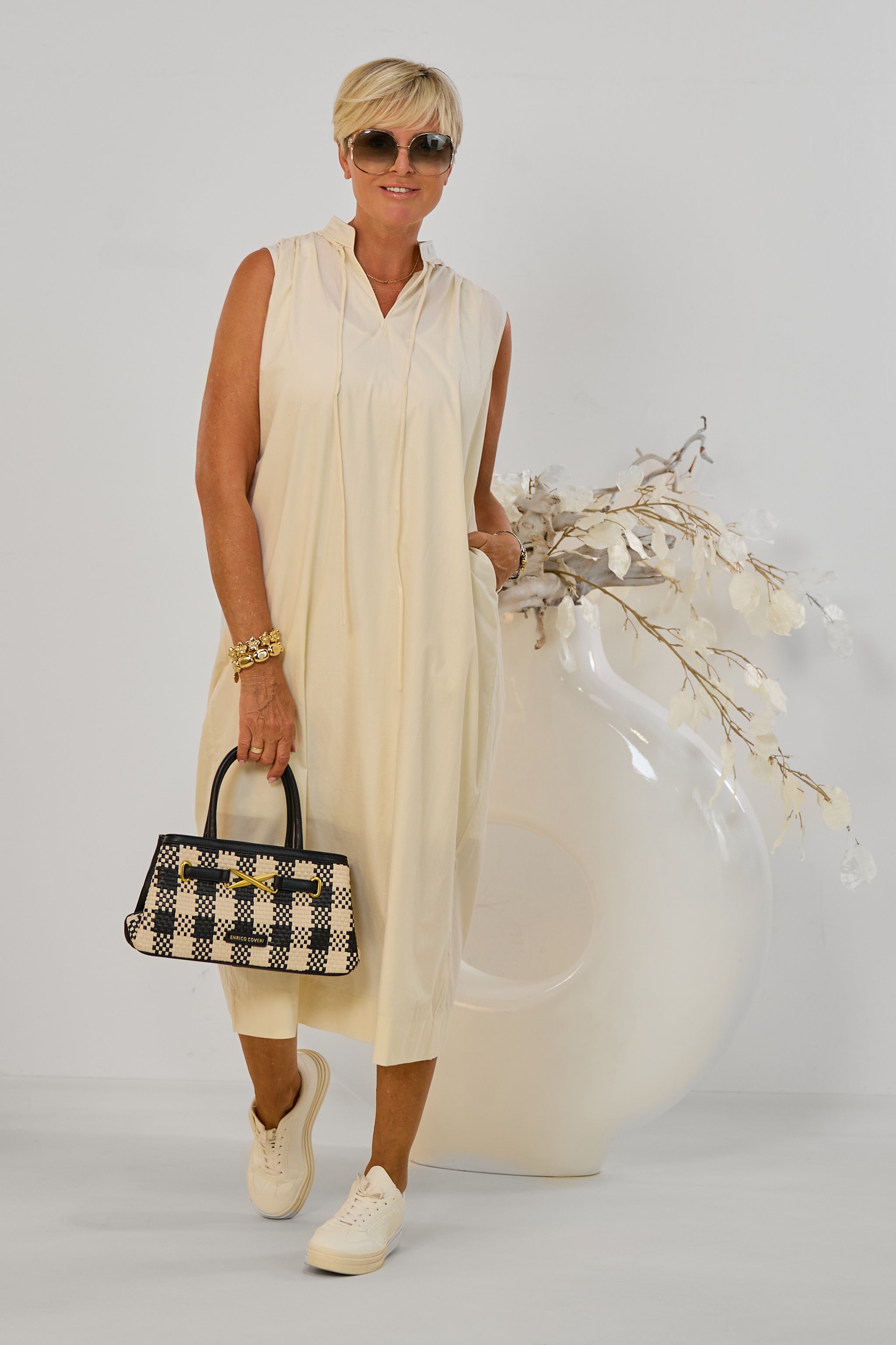 Langes Blusenkleid, creme