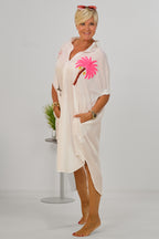 Maxikleid mit Palmen-Motiv, weiß-pink
