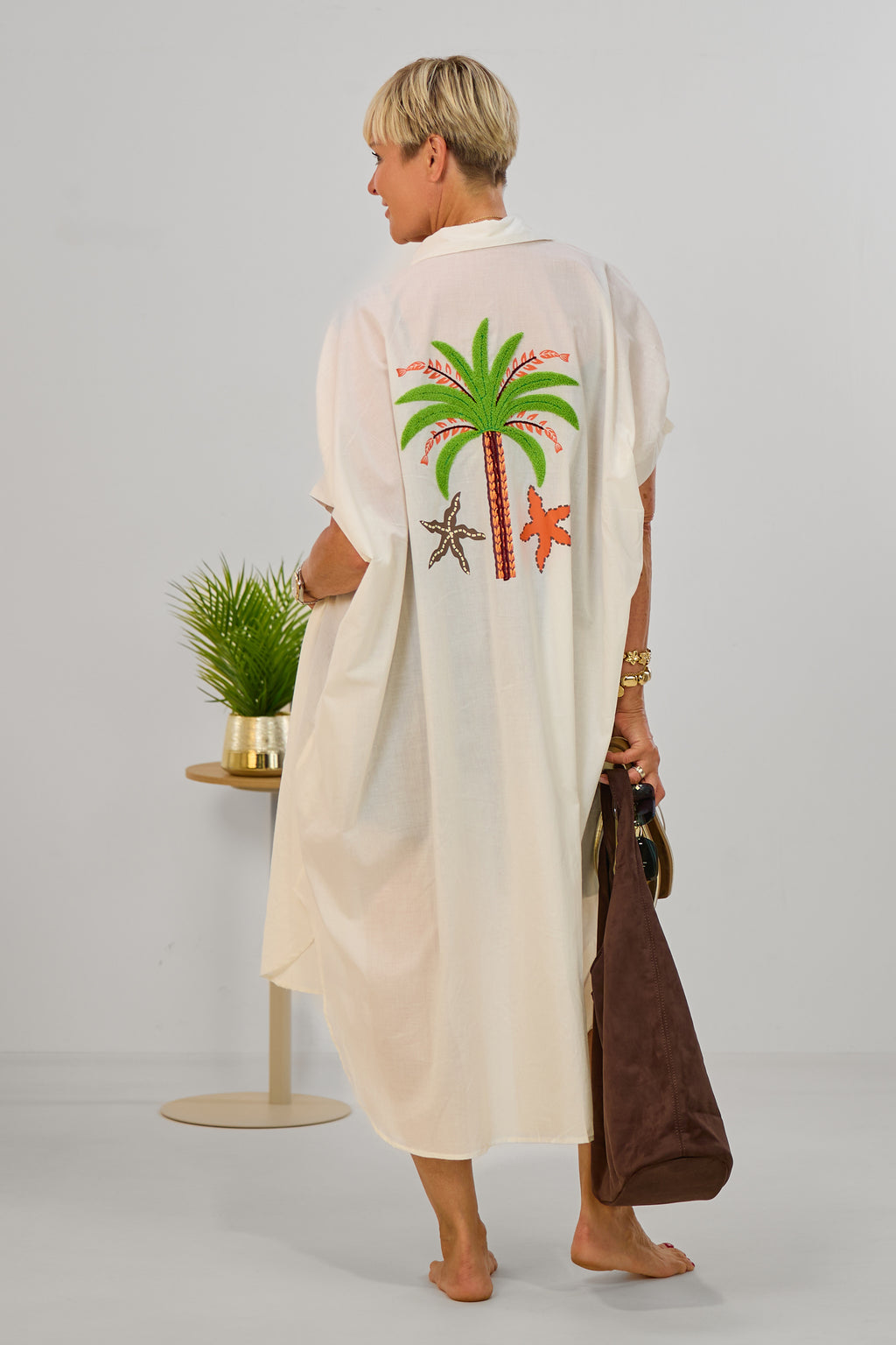 Maxikleid mit Palmen-Motiv, creme-grün