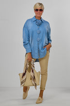 Oversized Jeanshemd mit Blüte, denim blue