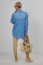 Oversized Jeanshemd mit Blüte, denim blue
