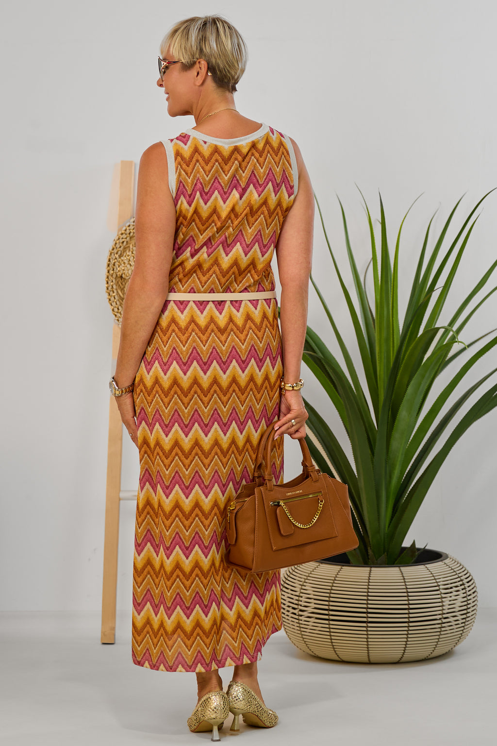 Maxikleid mit Zickzack-Muster, orange-pink-gold