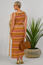 Maxikleid mit Zickzack-Muster, orange-pink-gold
