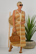 Maxikleid mit Zickzack-Muster, braun-orange-gold