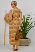 Maxikleid mit Zickzack-Muster, braun-orange-gold