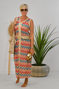 Maxikleid mit Zickzack-Muster, blau-pink-gold