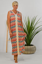 Maxikleid mit Zickzack-Muster, blau-pink-gold