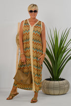 Maxikleid mit Zickzack-Muster, petrol-rost-gold