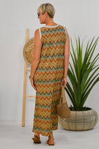 Maxikleid mit Zickzack-Muster, petrol-rost-gold