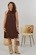 Kurzes, weiches Neckholder Kleid, uni braun