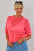 Leichter Mohair Strickpulli, neon koralle