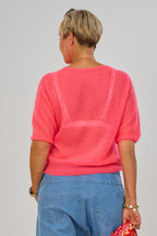 Leichter Mohair Strickpulli, neon koralle