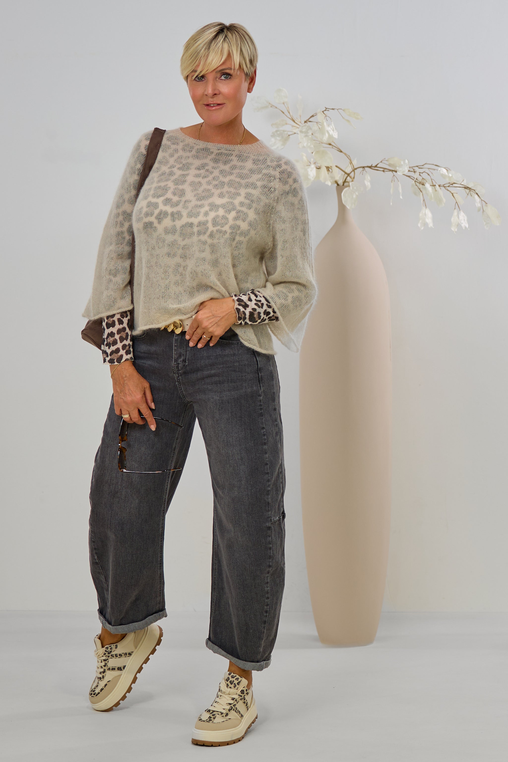 Leichter Mohair Strickpulli, beige