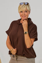 Cozy kurzarm Hoodie im Balloon-Style, schokobraun