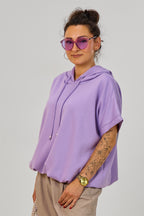Cozy kurzarm Hoodie im Balloon-Style, flieder