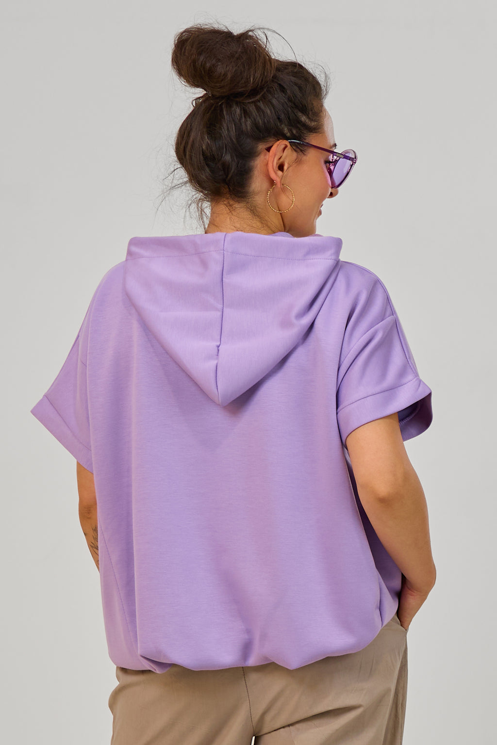 Cozy kurzarm Hoodie im Balloon-Style, flieder