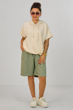Cozy kurzarm Hoodie im Balloon-Style, beige