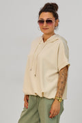 Cozy kurzarm Hoodie im Balloon-Style, beige