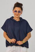 Cozy kurzarm Hoodie im Balloon-Style, marineblau