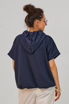 Cozy kurzarm Hoodie im Balloon-Style, marineblau
