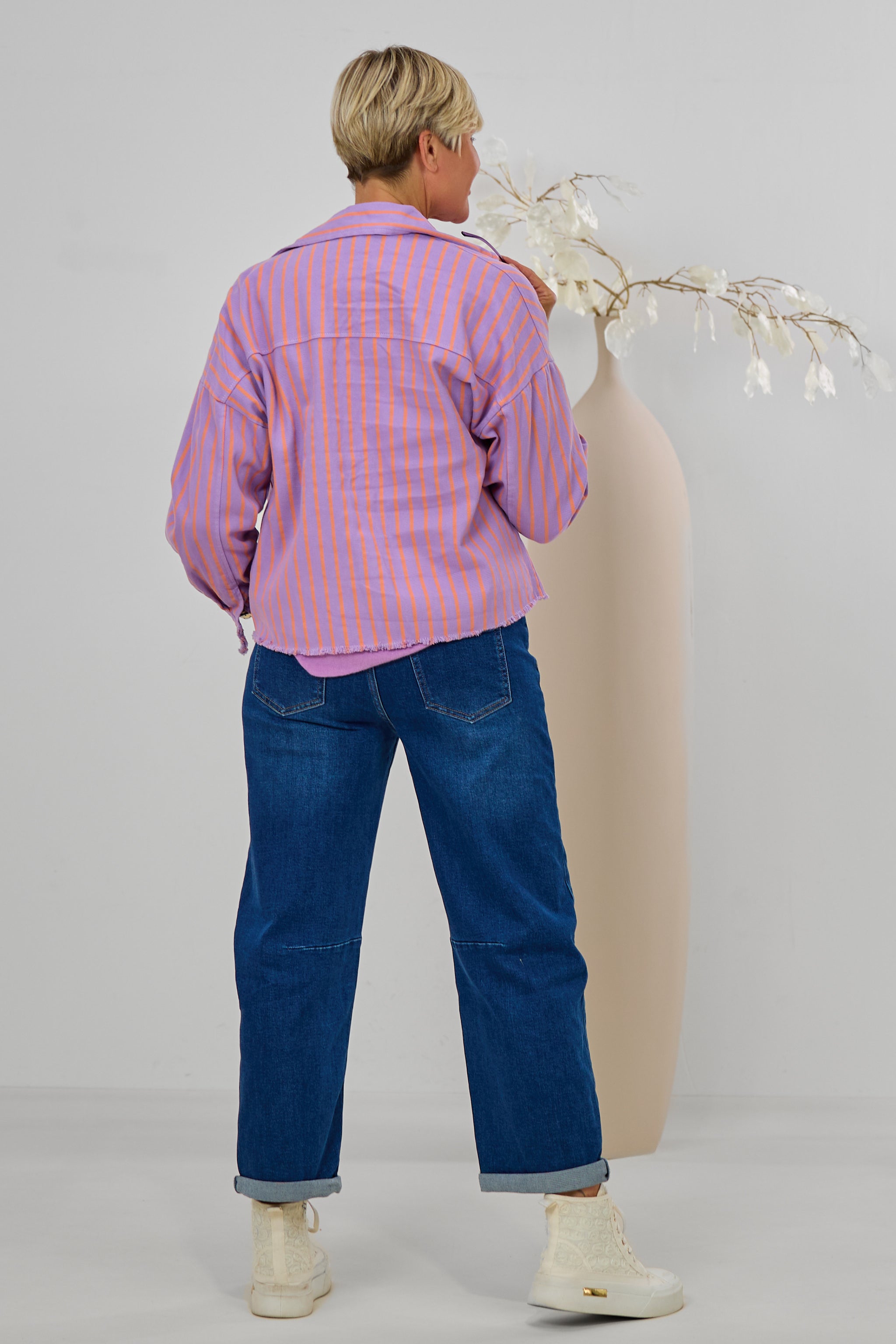 Jeans Hemdjacke gestreift, flieder-orange