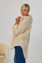 Weite Kapuzenbluse mit langen Ärmeln, beige