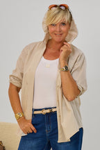 Weite Kapuzenbluse mit langen Ärmeln, beige