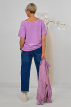 Horizontally knitted sweater with short sleeves, lilac