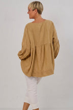 luftige Bluse mit V-Ausschnitt und langen Ärmeln, camel
